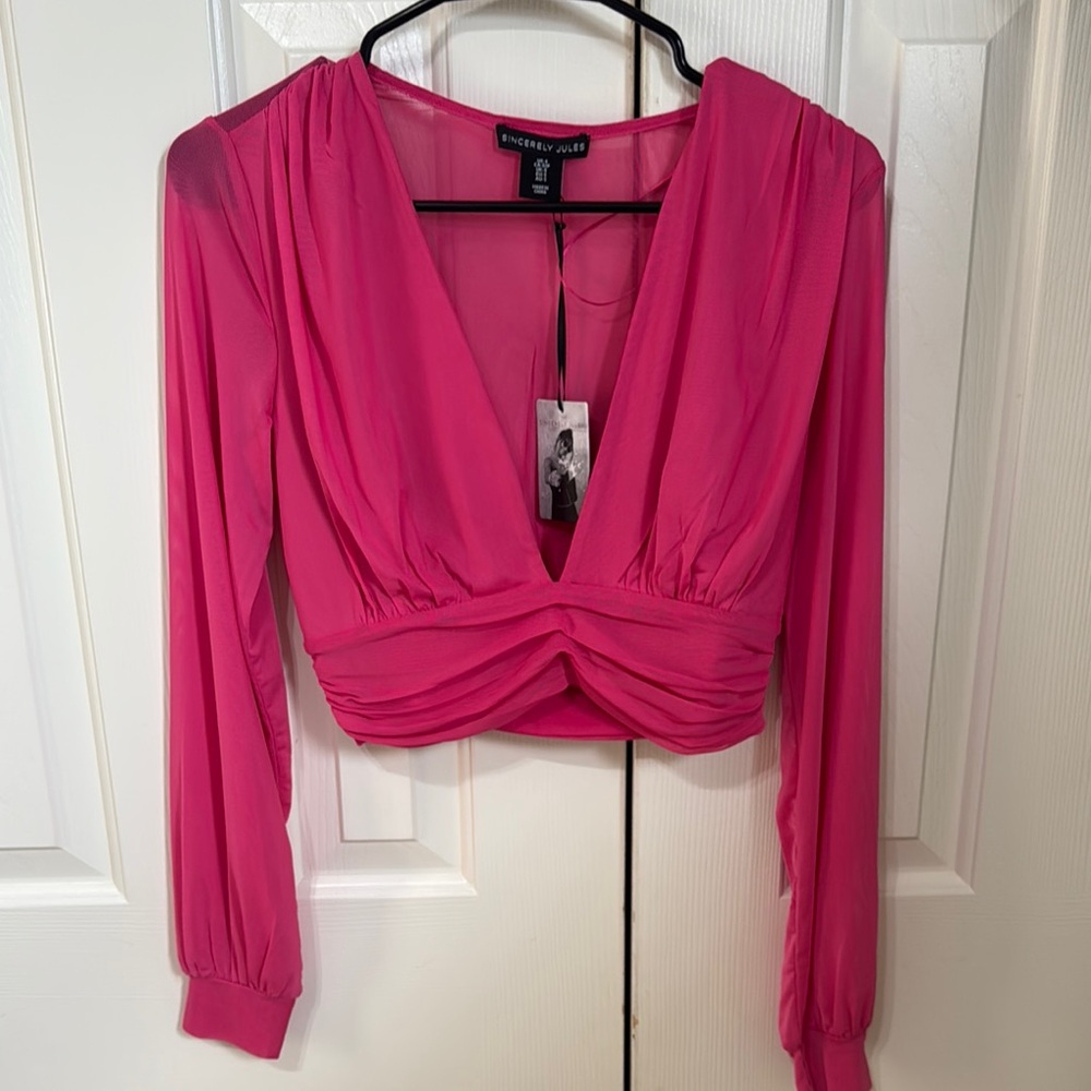 Sincerely Jules Pink Ruched Crop Blouse